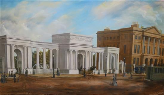 Stephen Dooley, oil on board, View of Apsley House, No.1 London, the home of the Duke of Wellington, signed, 110 x 180cm